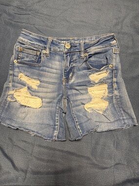 American Eagle Outfitters Light Blue Distressed Jean Shorts